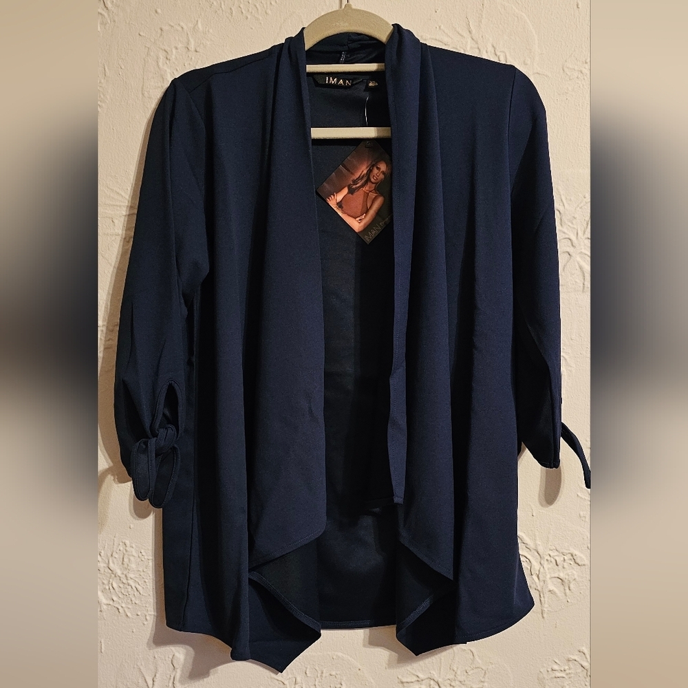 Iman Navy Blue 3/4 Tie Sleeve Lightweight Cardigan XS NWT